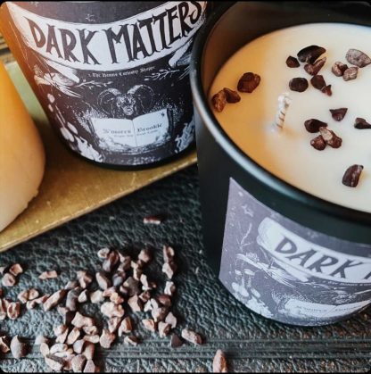 Close up of Dark Matters Brookie scented candles